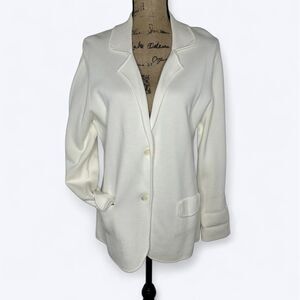 Lands End Knit Blazer Sz XL Off White Minimalist Classic Career Casual Preppy